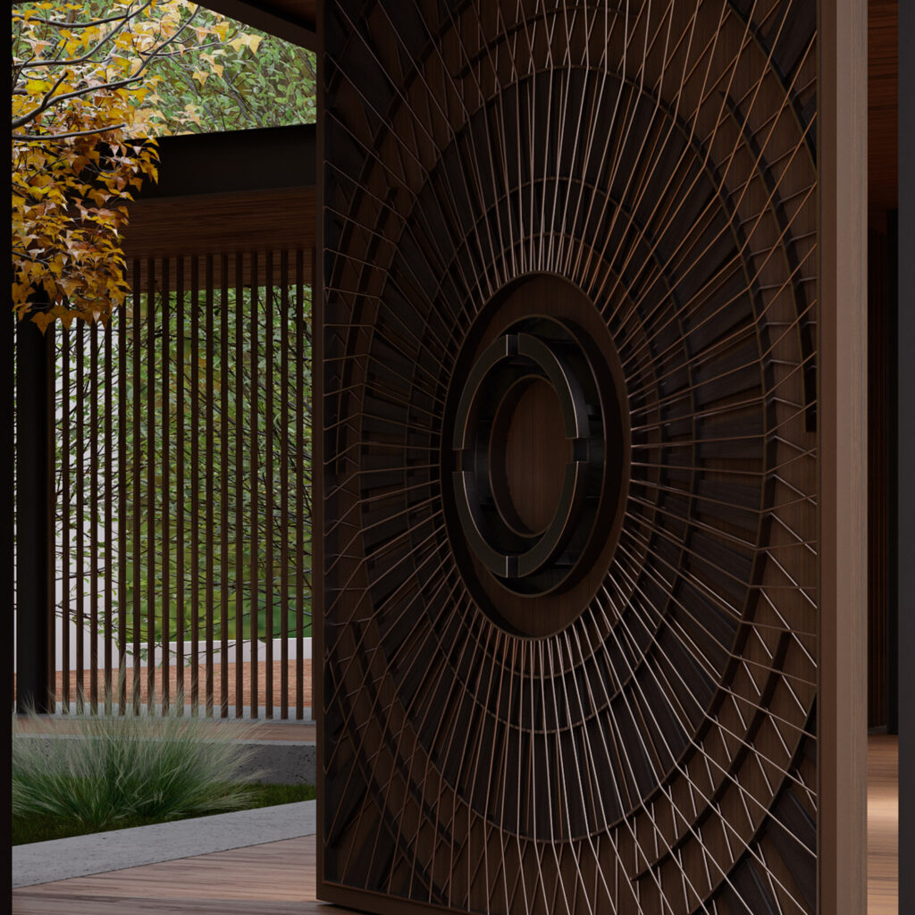 Custom Wood Door Design, Utilizes a combination of metal and wood 